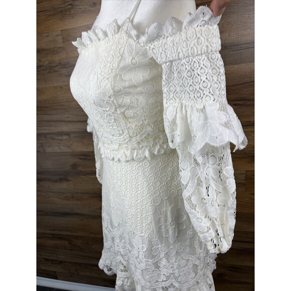 New Coquette Dress Parker Irma Sz 4 Lace Overlay Off the Shoulder White $228 - Picture 7 of 16